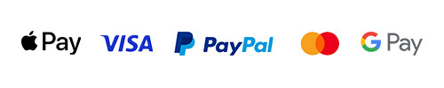 Image of payment options available - Visa, Apple Pay, Google Pay, Paypal and Mastercard