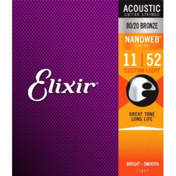 elixir acoustic nanoweb 80/20 bronze custom light ( 11 52 )