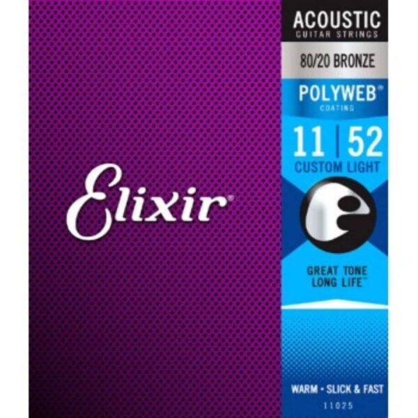 elixir acoustic polyweb 80/20 bronze custom light ( 11 52 )